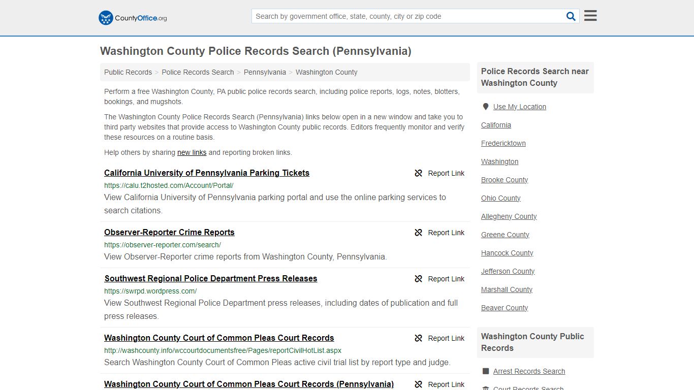 Washington County Police Records Search (Pennsylvania) - County Office