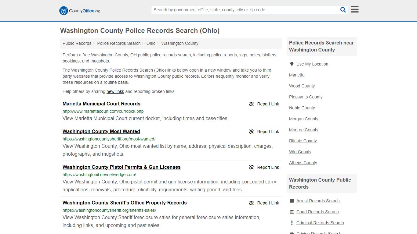 Washington County Police Records Search (Ohio) - County Office