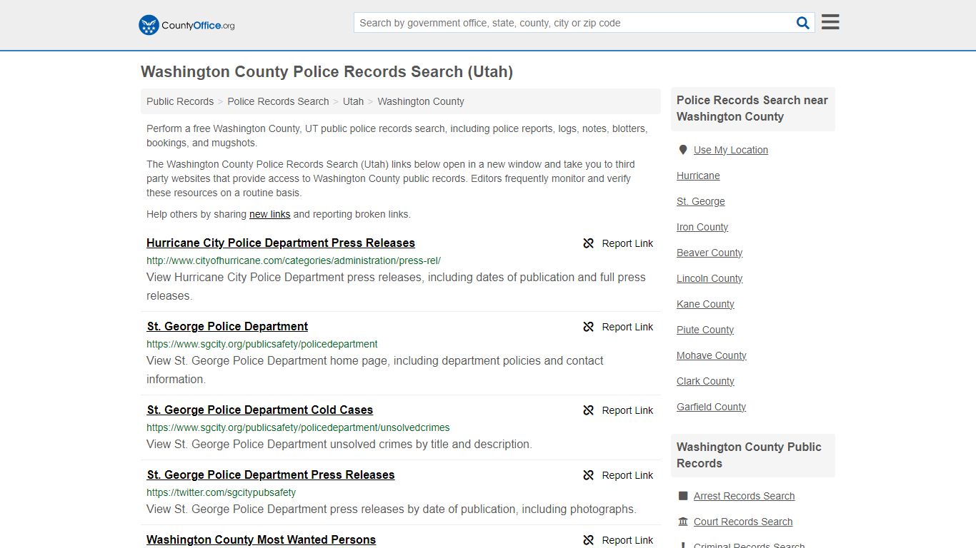 Washington County Police Records Search (Utah) - County Office