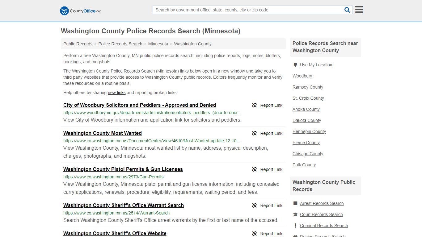 Washington County Police Records Search (Minnesota) - County Office