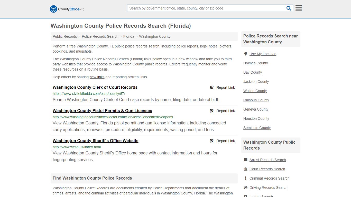 Washington County Police Records Search (Florida) - County Office