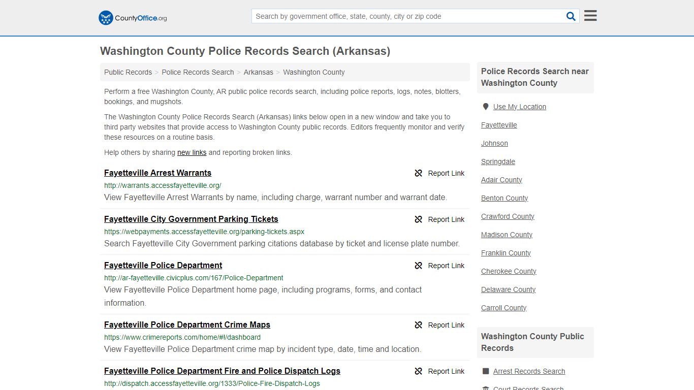 Washington County Police Records Search (Arkansas)